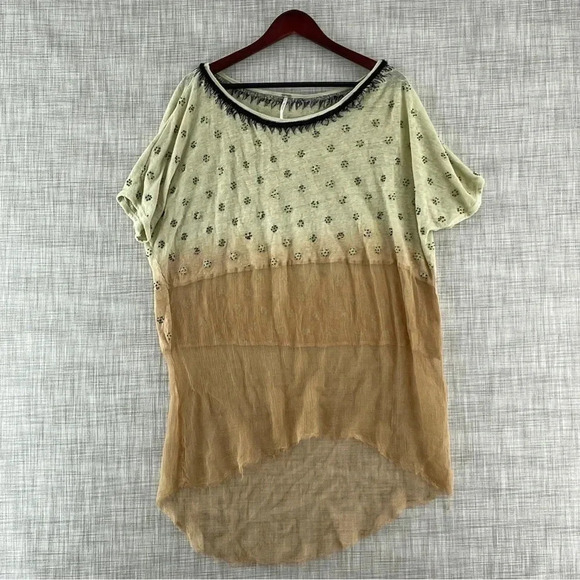 Free People Size Small Women's short sleeve bead neckline see through *flaw 9499 - Picture 1 of 10